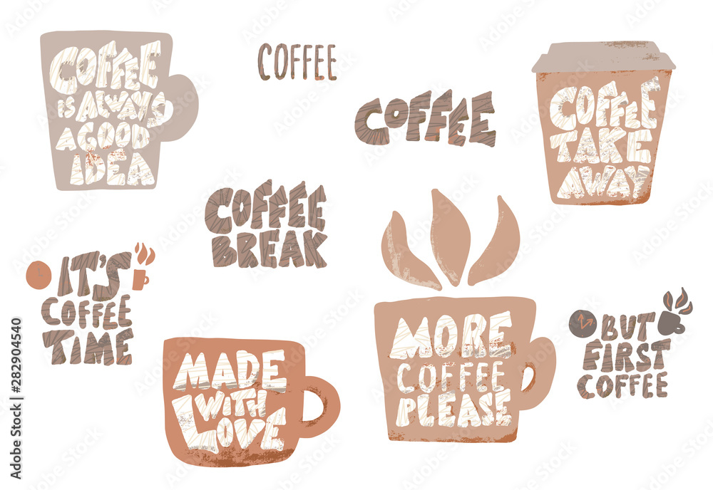 Coffee cups with quotes. Vector illustration. Coffee cups with quotes. Vector illustration.