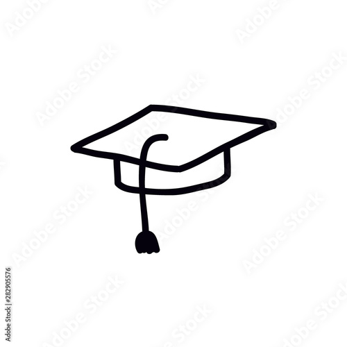 graduate hat doodle icon, vector illustration