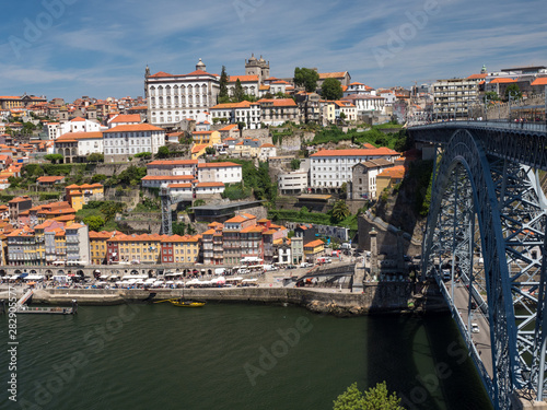 Portugal  may 2019  Scenic view of the Porto Old Town pier architecture over Duoro river in Porto