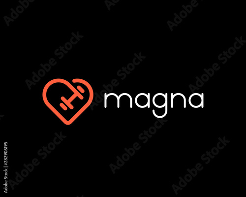 Heart dumbbell vector logotype. Love sport fitness gym workout icon logo