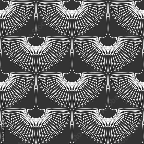 Flying bird. Swan. Seamless oriental pattern. Vector wallpaper.