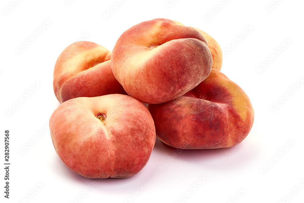 Flat Peaches, ripe nectarines, isolated on white background Flat Peaches, ripe nectarines, isolated on white background