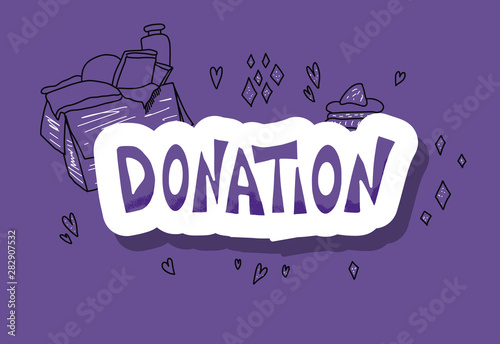 Donation concept. Box with stuff and text.