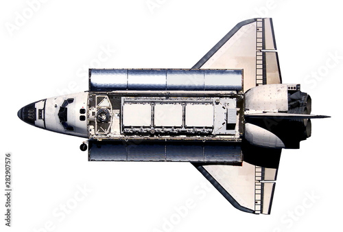Fototapeta Naklejka Na Ścianę i Meble -  The space shuttle, with the satellite onboard, isolated on a white background. Elements of this image were furnished by NASA