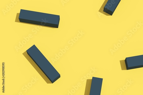 3d render yellow background with copy space for text and dark blue cube.