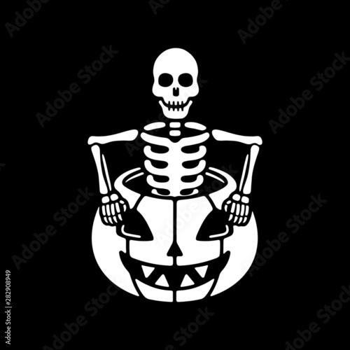 Halloween pumpkin skeleton black background