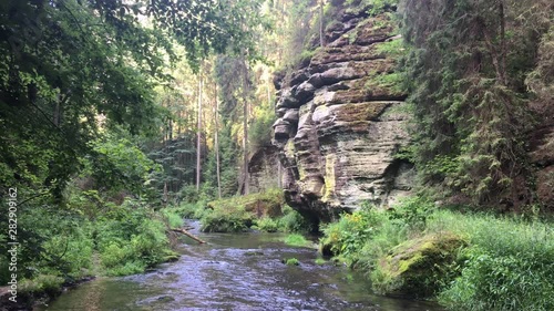 Czech Switzerland National Park, river in the forest among rocks and trees