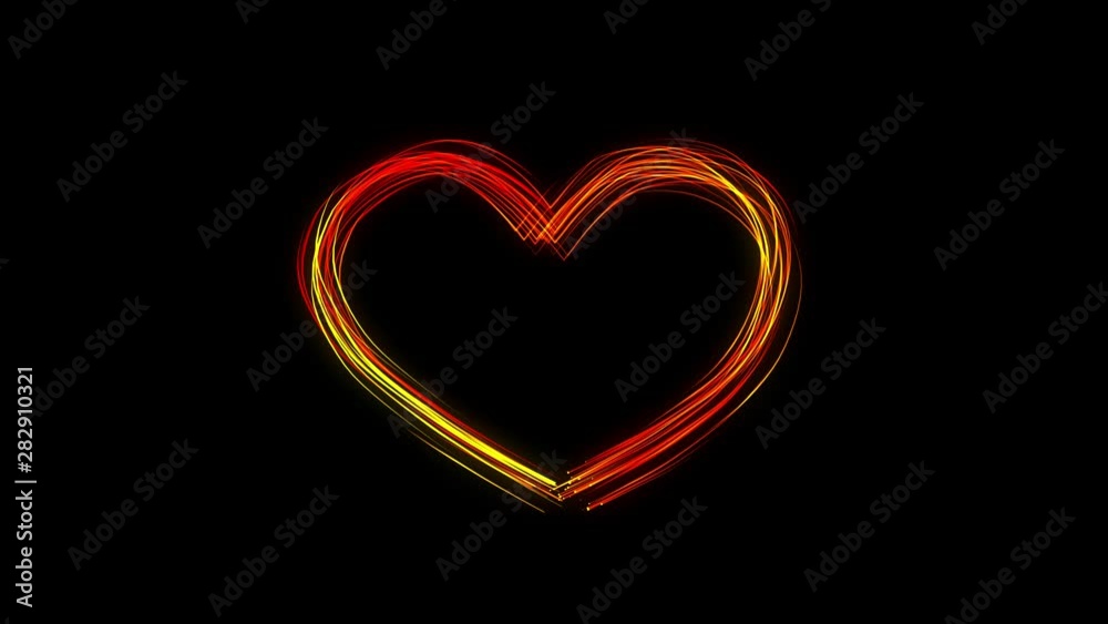 Big heart symbol appears of multiple glowing lines, animated figure. Emerging glowing red and yellow heart sign on black background from many lines. Lines draw moving heart sign. Art animation. Big heart symbol appears of multiple glowing lines, animated figure. Emerging glowing red and yellow heart sign on black background from many lines. Lines draw moving heart sign. Art animation.