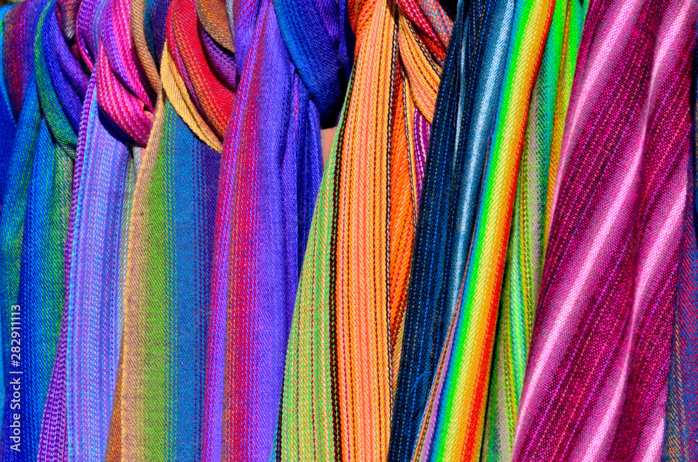 Typical colorful Andean fabric in the sun