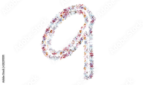 Flower alphabet. Colorful font. Uppercase, lowercase and numbers.