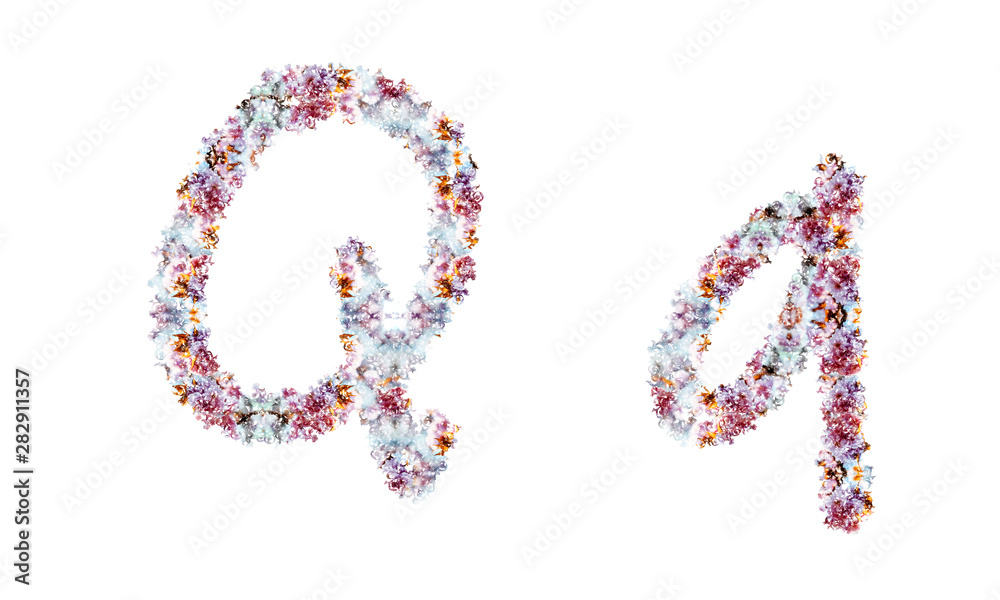 Flower alphabet. Colorful font. Uppercase, lowercase and numbers.