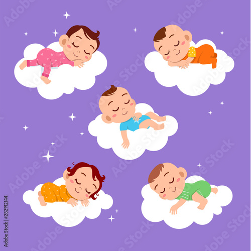 baby sleep on cloud vector illustration