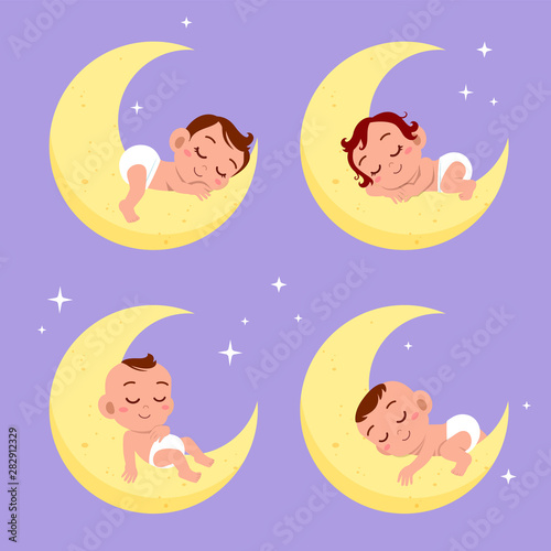 baby sleep on moon vector illustration