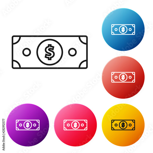Black line Cryptocurrency coin Bitcoin icon isolated on white background. Blockchain technology, bitcoin, digital money market, cryptocoin wallet. Set icons colorful circle button. Vector Illustration