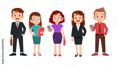 office man and woman cartoon vector set bundle