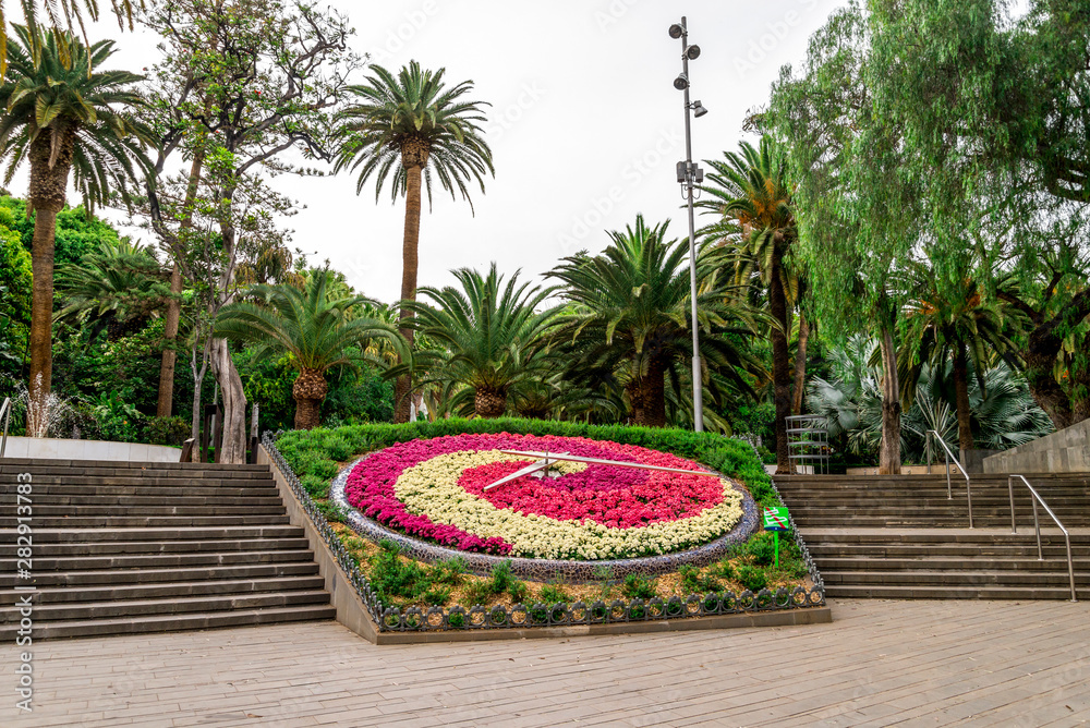 Staircases next to a Flower clock in Garcia Sanabria park, Santa Cruz de Tenerife, Canary Islands, Spain