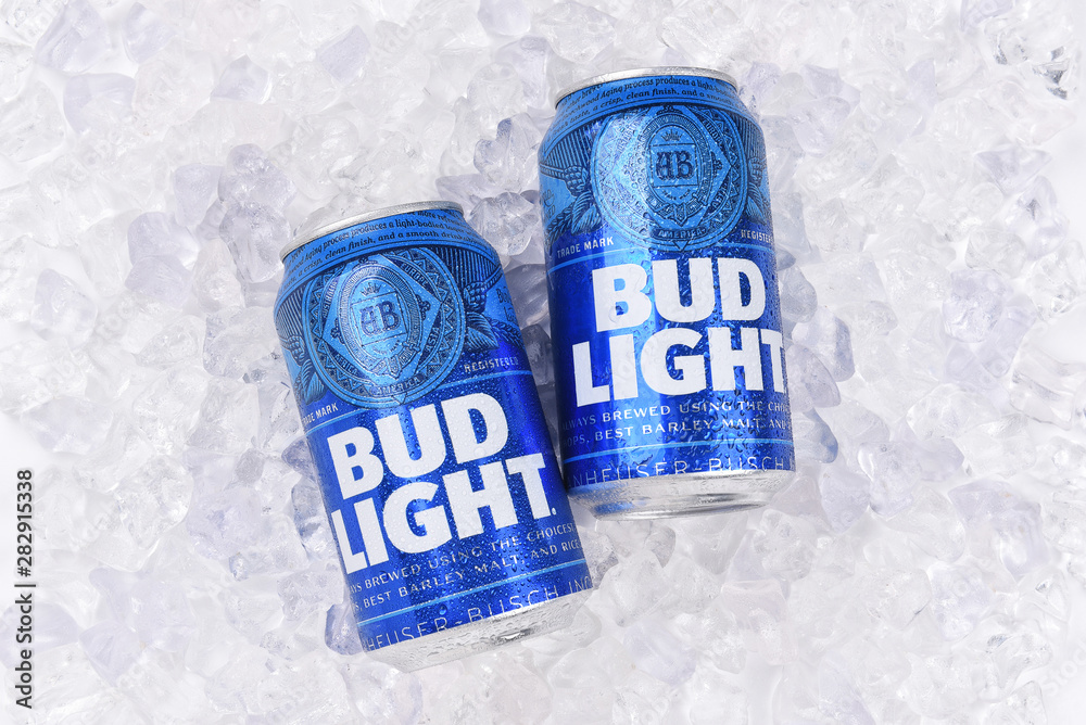IRVINE, CALIFORNIA - AUGUST 25, 2016: Bud Light Cans in ice bucket. Bud Light is of the top selling domestic beers in the United States. Stock Photo | Adobe Stock