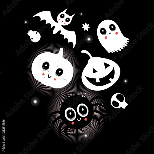 Festive bright vector card with characters for Halloween.