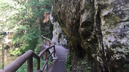 Czech Switzerland National Park, footbridge over the river among the rocks