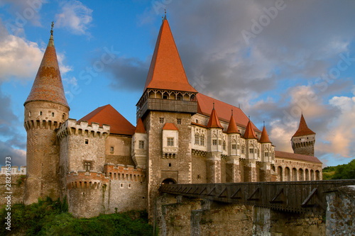 Medieval Castle Corvin in Hunedoara, Is built in Renaissance-Gothic, Located in the Transylvania, Romania, Europe . Tourism in Europe.