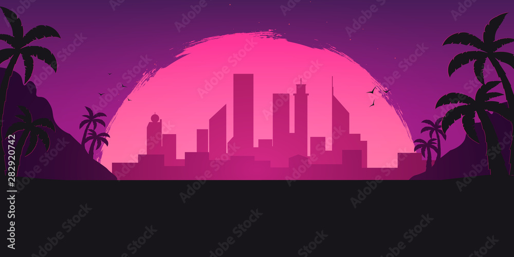 Fototapeta premium Beautiful Urban City Landscape with sunset sky.