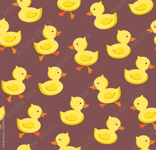 Ducklings  seamless pattern  color  gray - lilac  vector. Yellow cheerful ducklings. Color  flat picture. Vector  flat seamless background.  