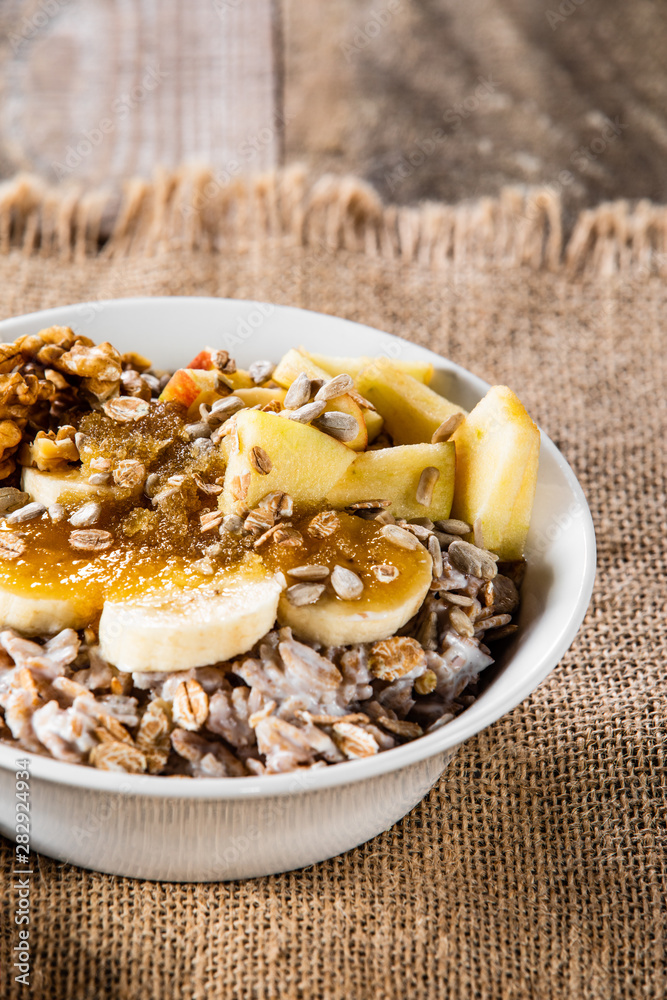 Porridge with nuts, fruits and honey Porridge with nuts, fruits and honey