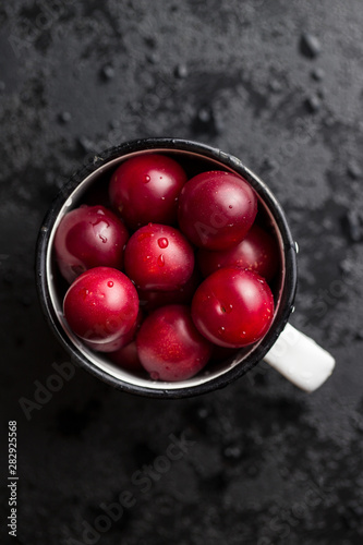 The red cherry plums fruit.
