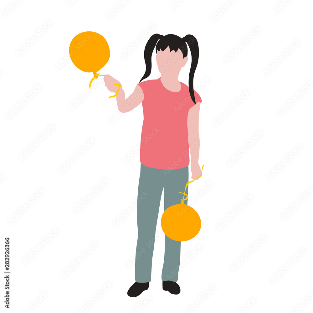 vector, isolated, flat style, no face, little girl with balls vector, isolated, flat style, no face, little girl with balls