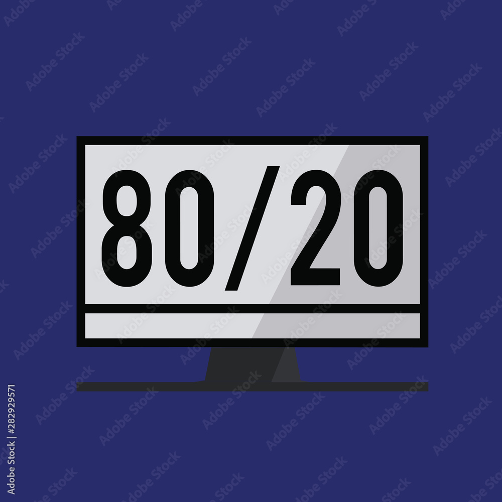 Conceptual hand writing showing 80 20. Business photo text Pareto principle of factor sparsity Statistical distribution of data. Conceptual hand writing showing 80 20. Business photo text Pareto principle of factor sparsity Statistical distribution of data.