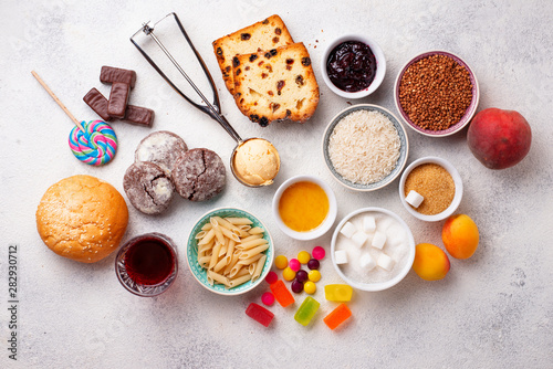 Assortment of simple carbohydrates food photo