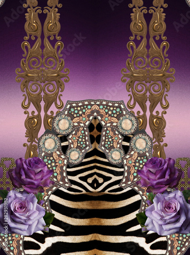 geometric baroque animal print flowers roses violet 