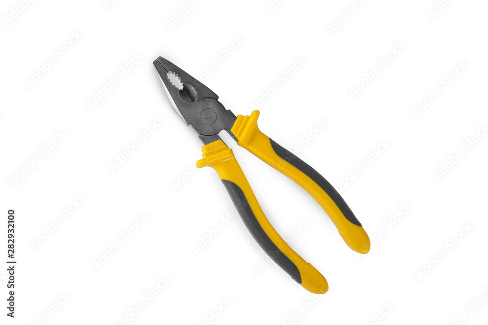 Pliers yellow and black color on white background. Pliers isolated on white Pliers yellow and black color on white background. Pliers isolated on white