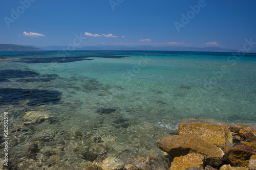 The clear and blue waters of Mediterranean sea in the Saronic gulf, Greece.