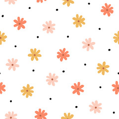 Fototapete Skandinavische Kindermuster Kleine Kamillenblüten Kindermuster in Pastell  © Xenia800