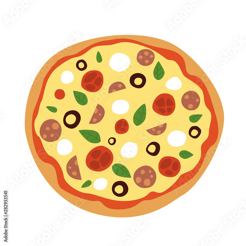 Pizza with tomatoes salami and mozzarella. Pizza vector.