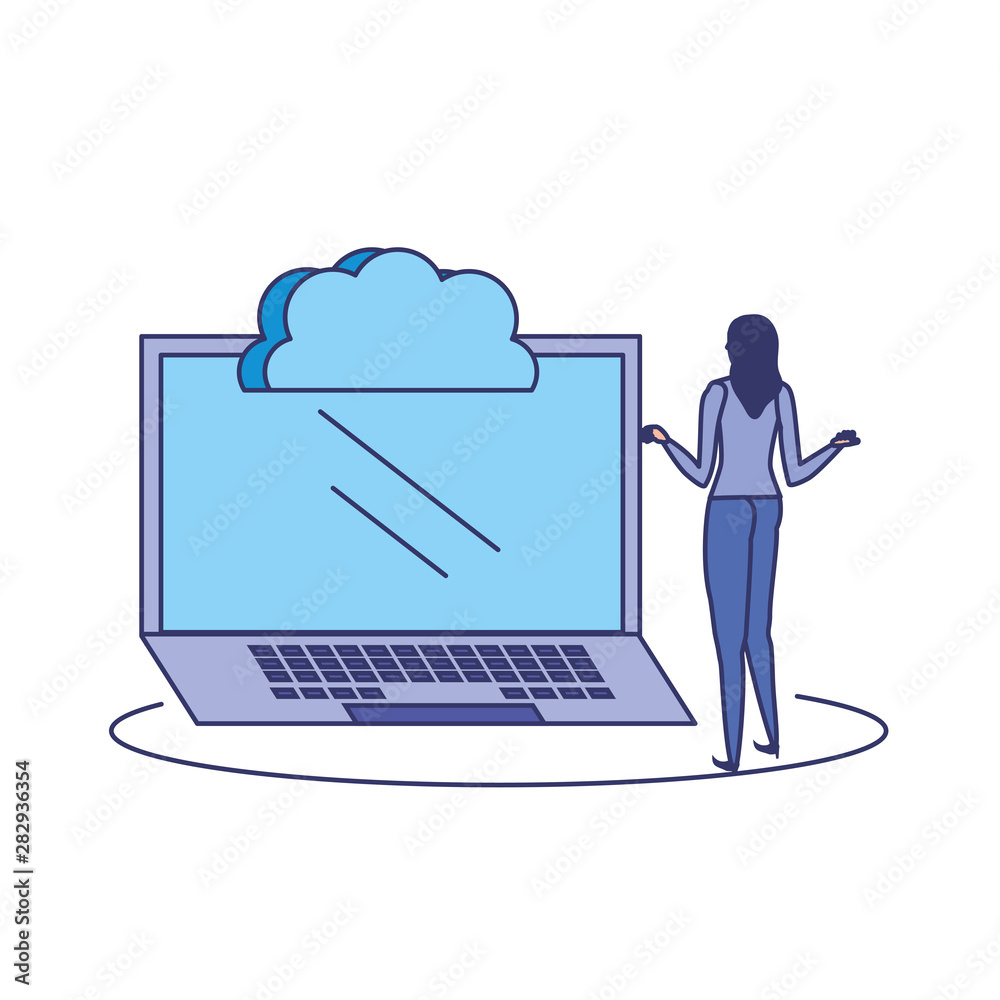 business woman with laptop and cloud computer business woman with laptop and cloud computer