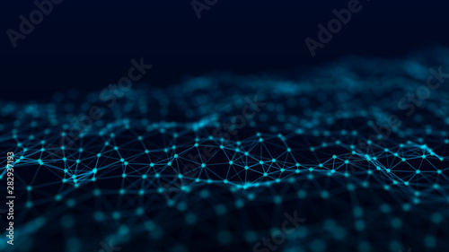 The structure of the network connection of points and lines. Data technology. Digital background. 3D rendering.