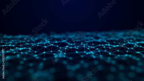 The structure of the network connection of points and lines. Data technology. Digital background. 3D rendering.