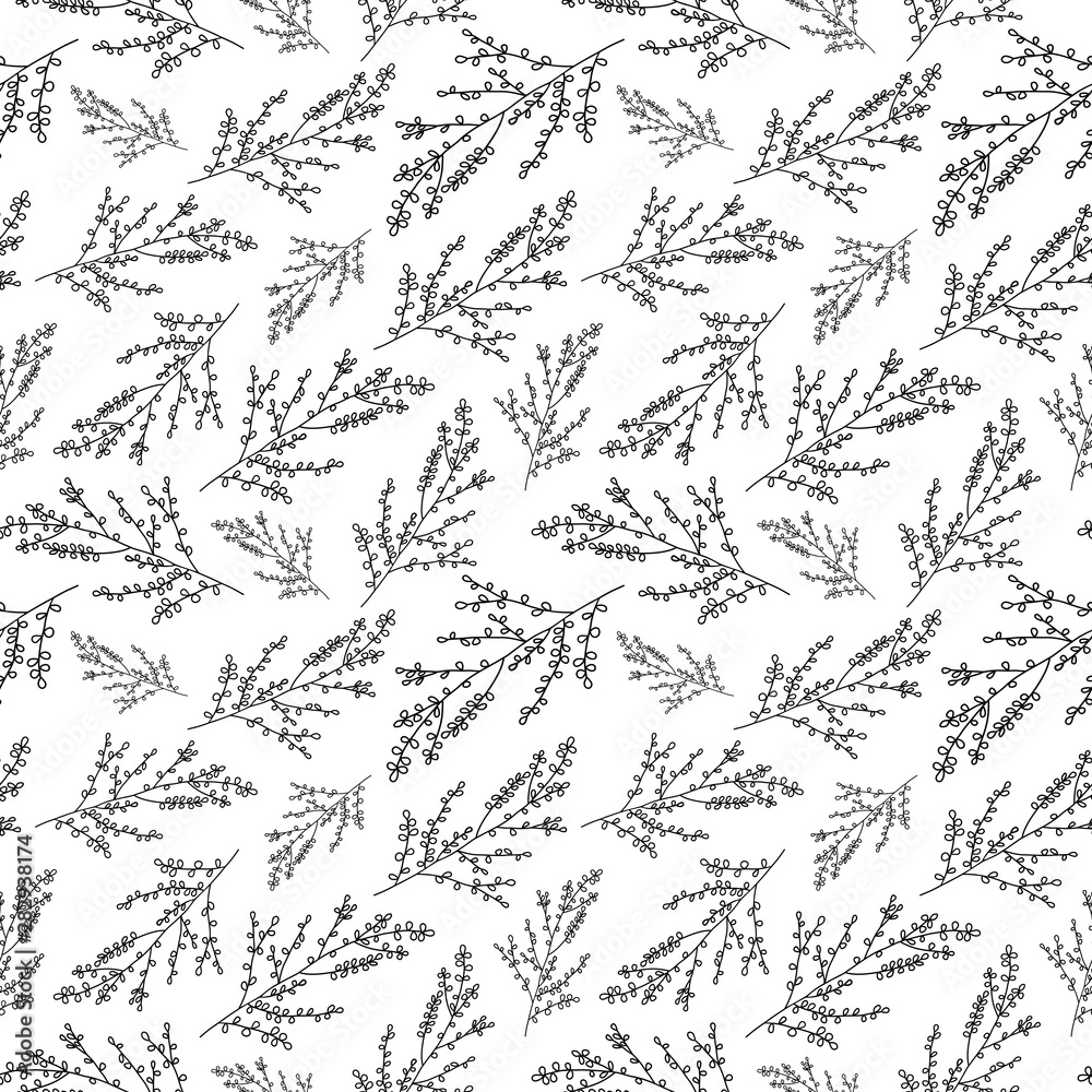 Digital twigs with small leaves seamless pattern Digital twigs with small leaves seamless pattern