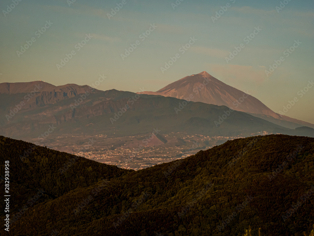 Panorama view over the island of Tenerife to the volcano Pico del Teide