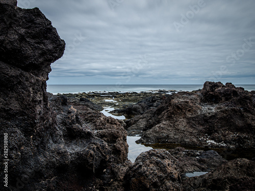 View over the lava beach to the Atlantic