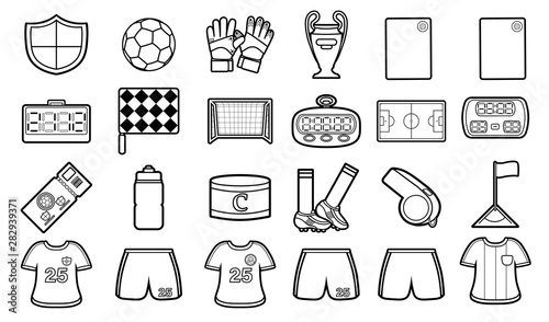 Cartoon Set Of Soccer Icons Isolated On White Background