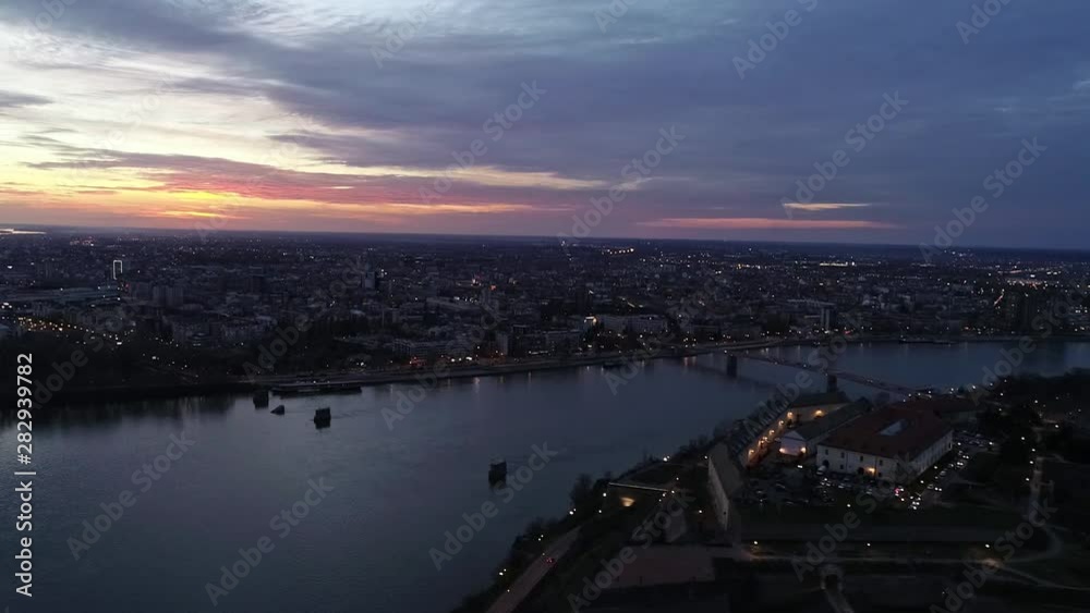 clouds, sunset, novi sad, bridges, danube river, towards, flying, landscape, dji phantom, aerial view, tourism, travel, skyline, city, water, petrovaradin, fortress, night, landscape, 