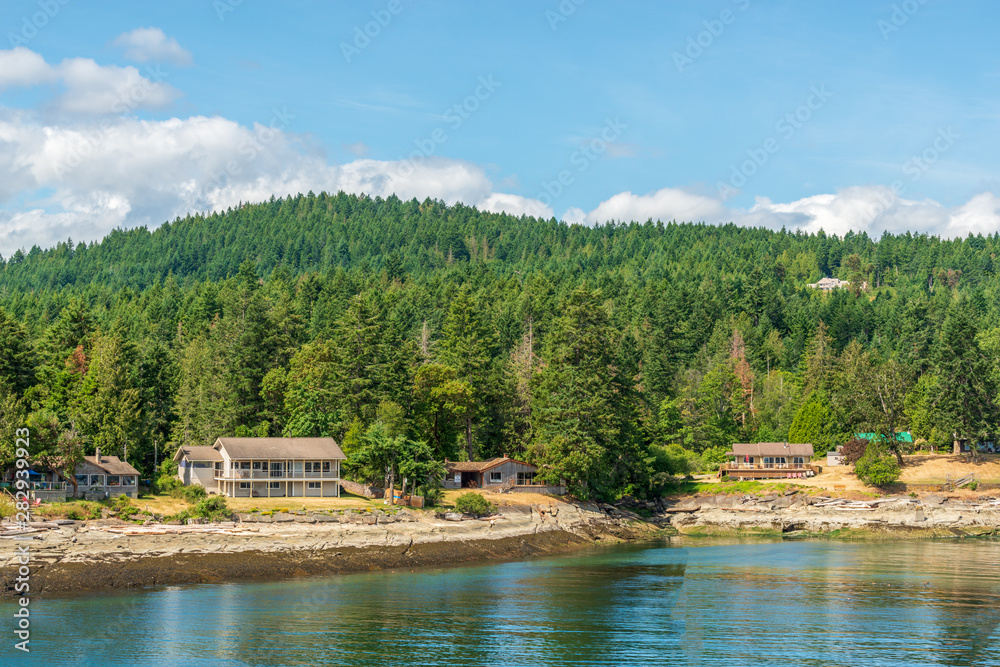 Fototapeta premium Houses in suburb at Summer in the north America. Luxury houses with nice waterview.