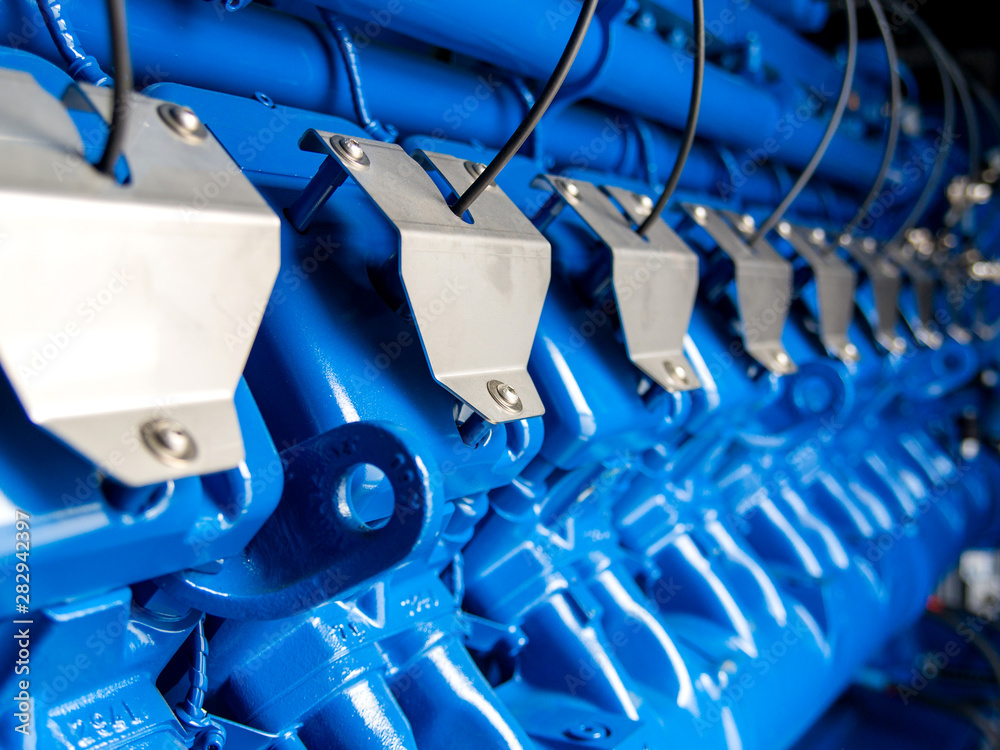 Photo & Art Print Engine of CHP unit. Diesel and gas industrial ...