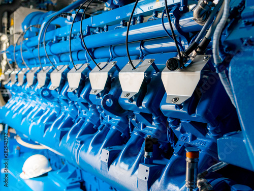 Engine of CHP unit. Diesel and gas industrial electric generator.