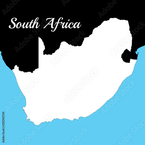South Africa. Black and white background map  drawn with cartographic accuracy. A bird s-eye view.
