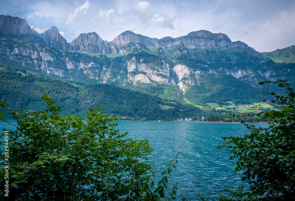 Beautiful blue water of Lake Walensee in Switzerland