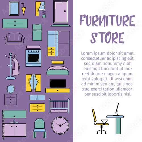 Furniture interior store vector design illustration. Collection of designer t...